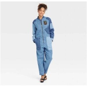 Houston White x Target Blue Denim Patchwork Long‎ Sleeve Jumpsuit One Piece XS